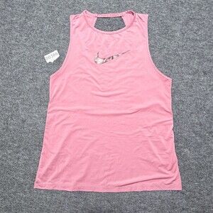 Nike Pro Dri-FIT Tank Top Womens Size M Pink Reflective Logo Sleeveless